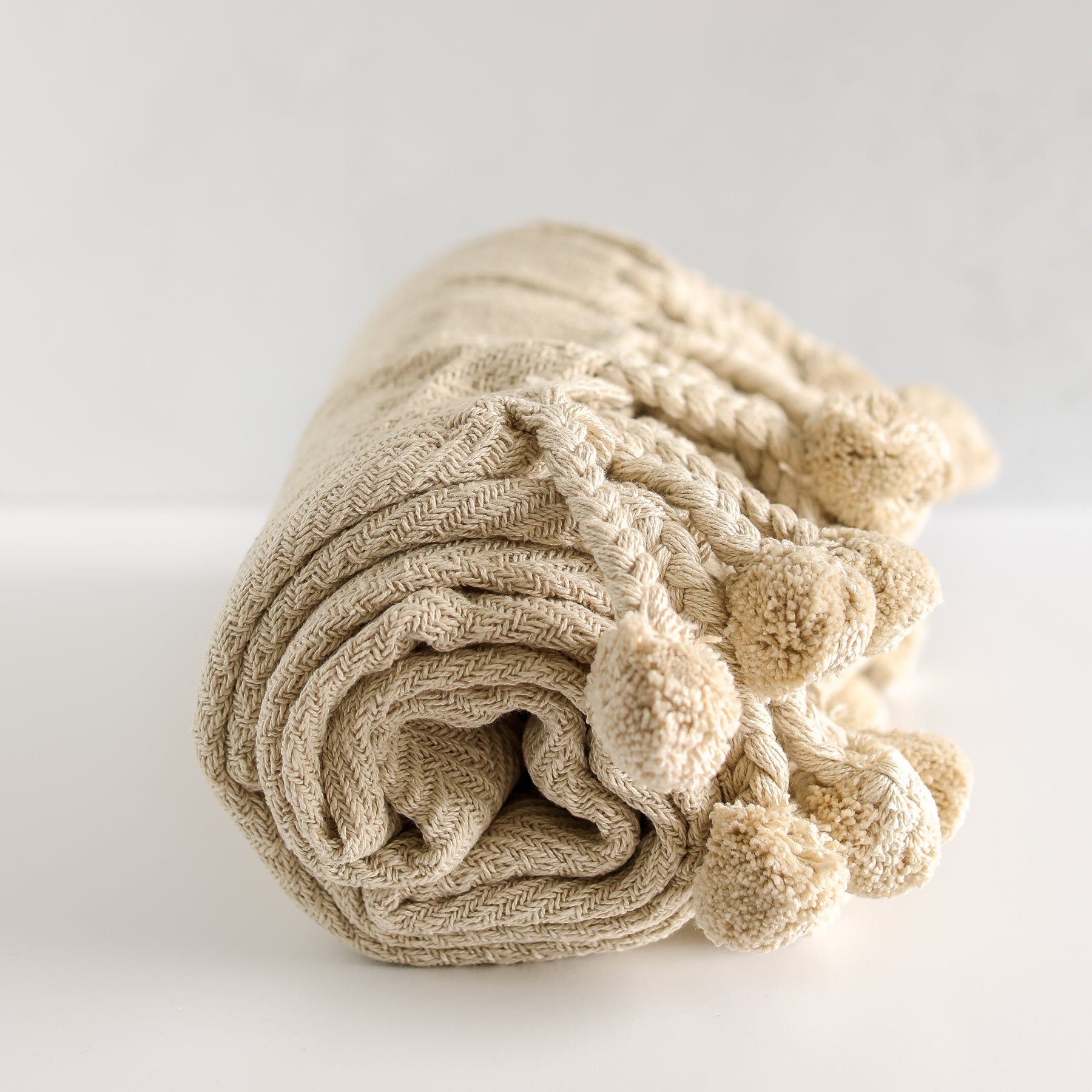Cotton Throw Blanket with Pom Poms Grow + Gather