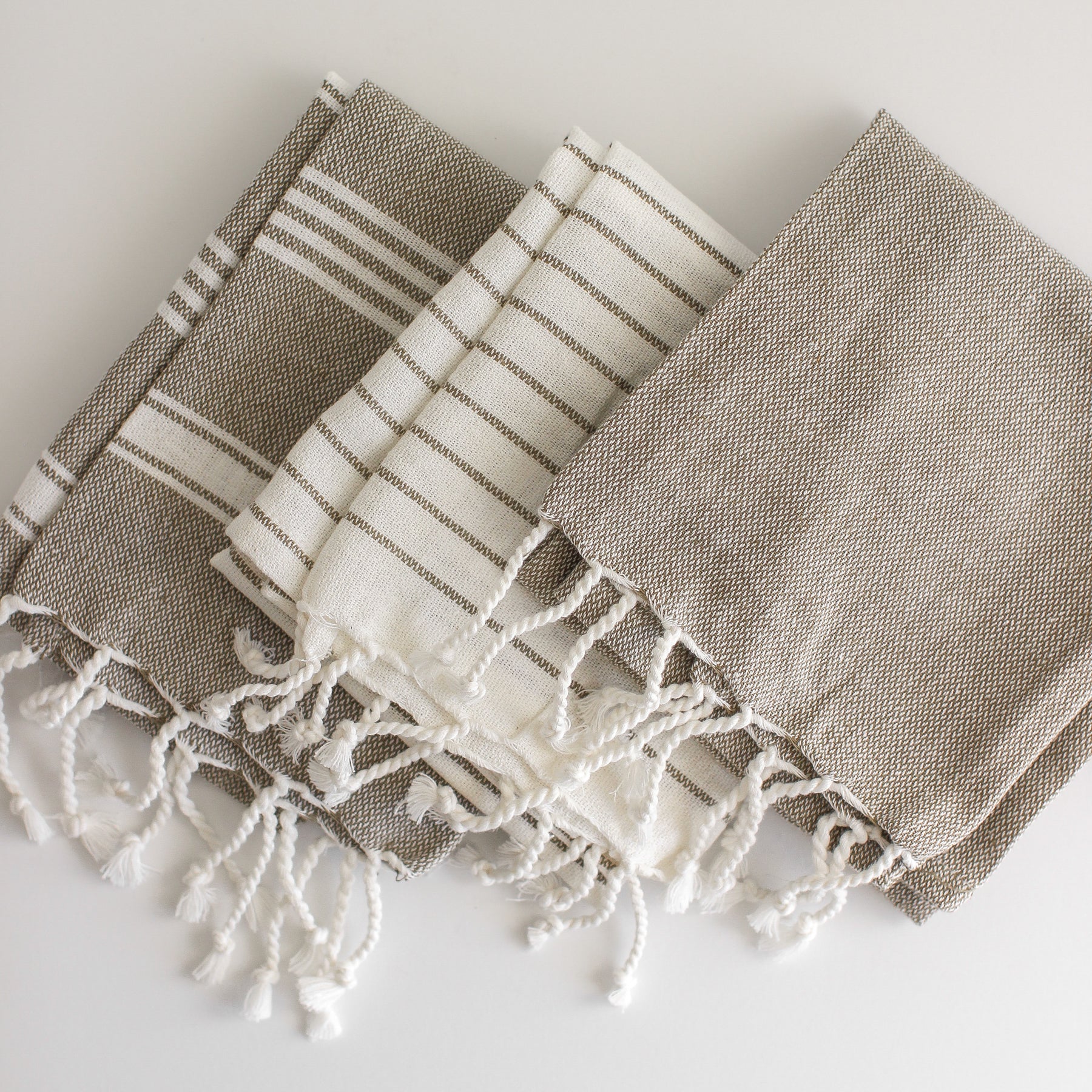 Woven Cotton Striped Tea Towels (Taupe Black & Cream Color)