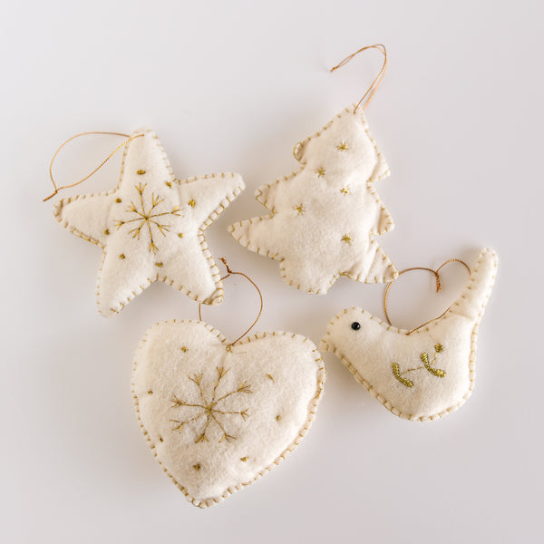 Embroidered Fabric Ornaments - set of 4