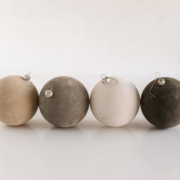 Neutral Flocked Ball Ornaments – Set of 4