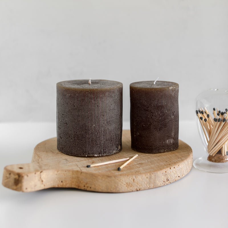 Brown Unscented Pleated Pillar Candle