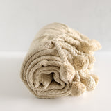 Cotton Throw Blanket with Pom Poms