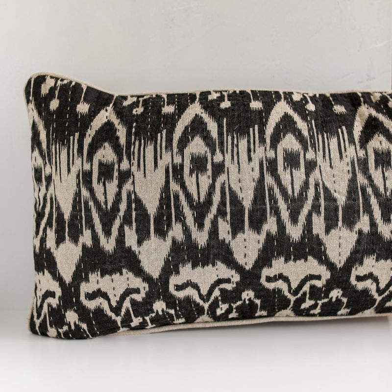 Black & Cream Embroidery Lumbar Pillow