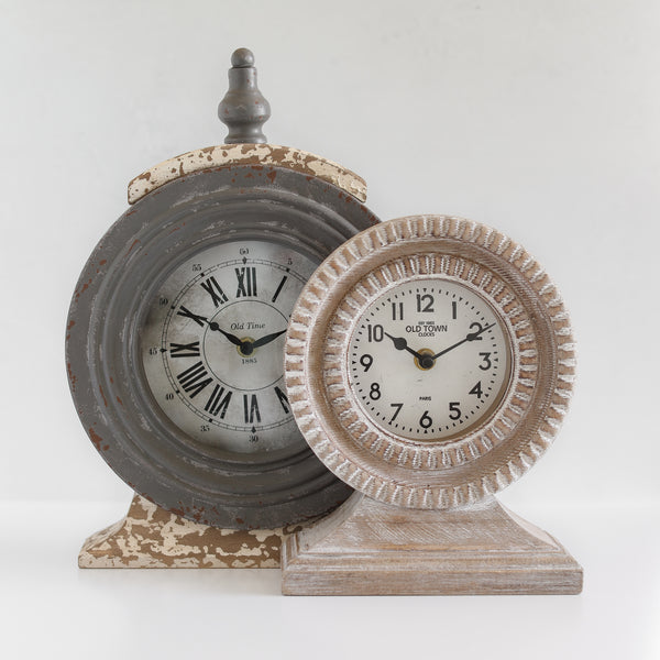 Textured Wood Pedestal Tabletop Clock
