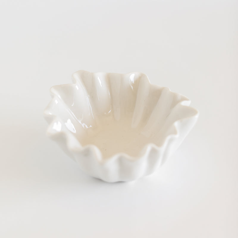 Small White Stoneware Fluted Bowl