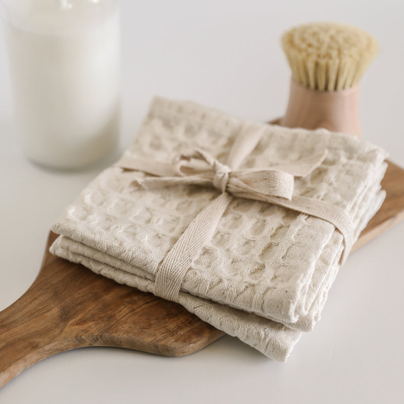 Natural Cotton Waffle Weave Tea Towel - absorbent kitchen cloth