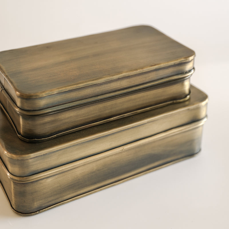 Antique Brass Metal Boxes - Set of Two