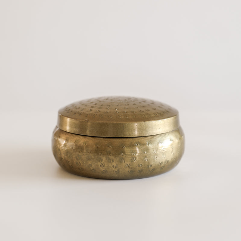 Round Hammered Metal Brass Trinket Box