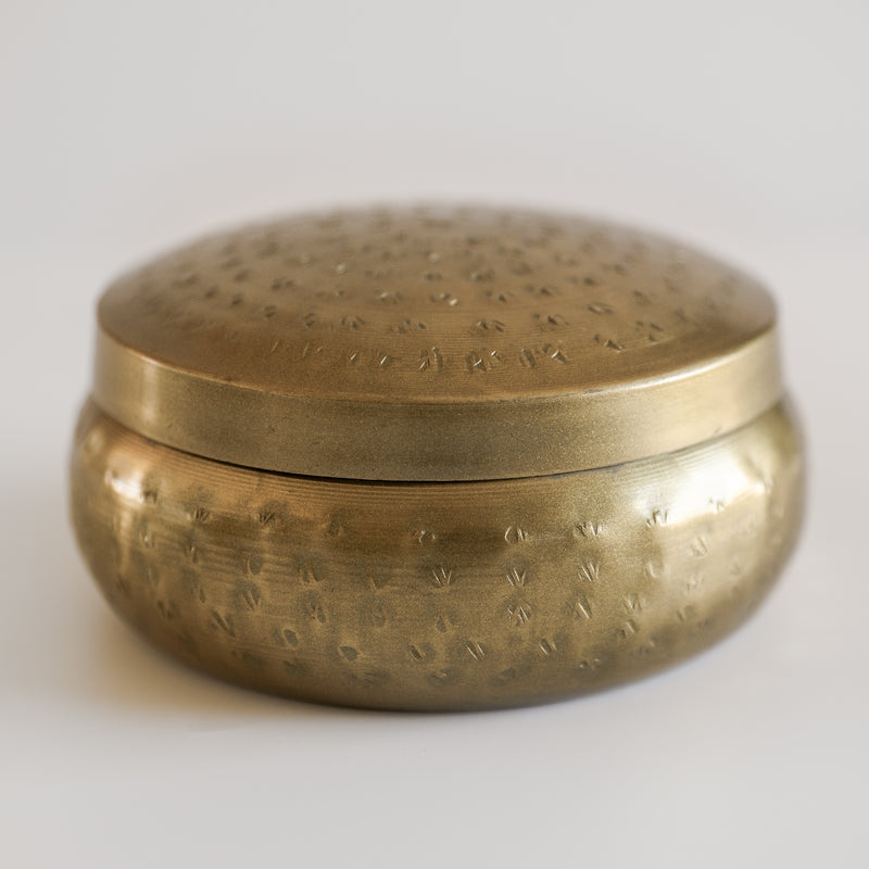Round Hammered Metal Brass Trinket Box