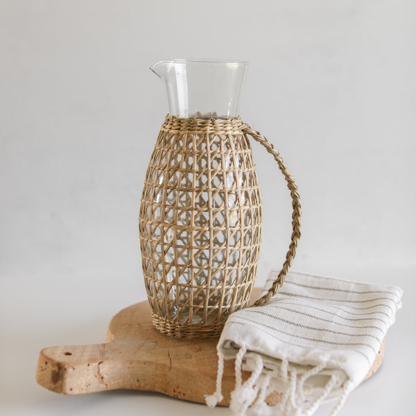 Seagrass Wrapped Glass Pitcher