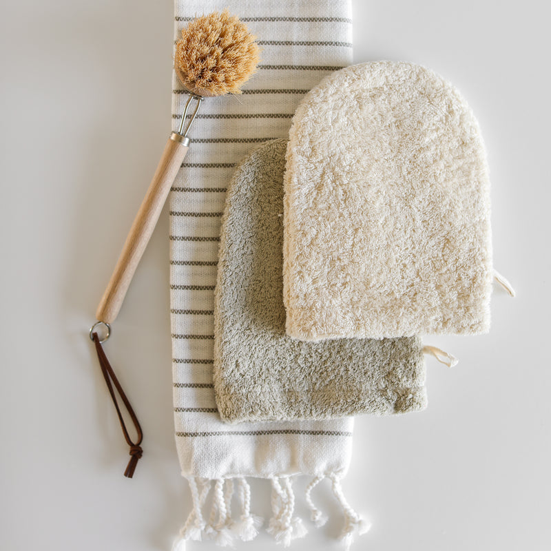 Cotton Terry Cloth Shower Mitt with Loop