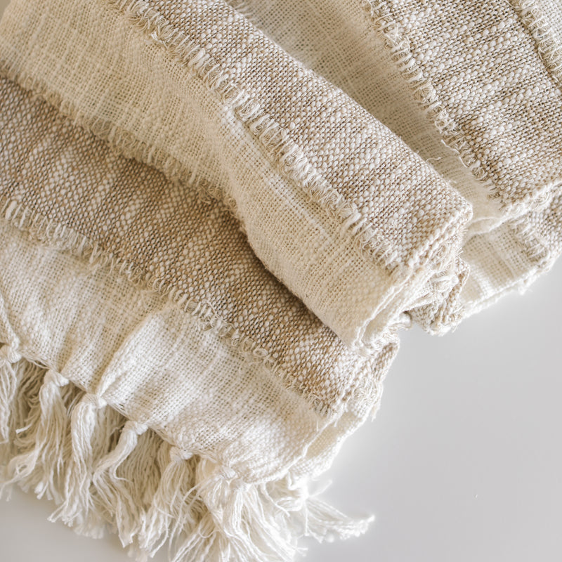 Striped Cotton Throw Blanket with Fringe
