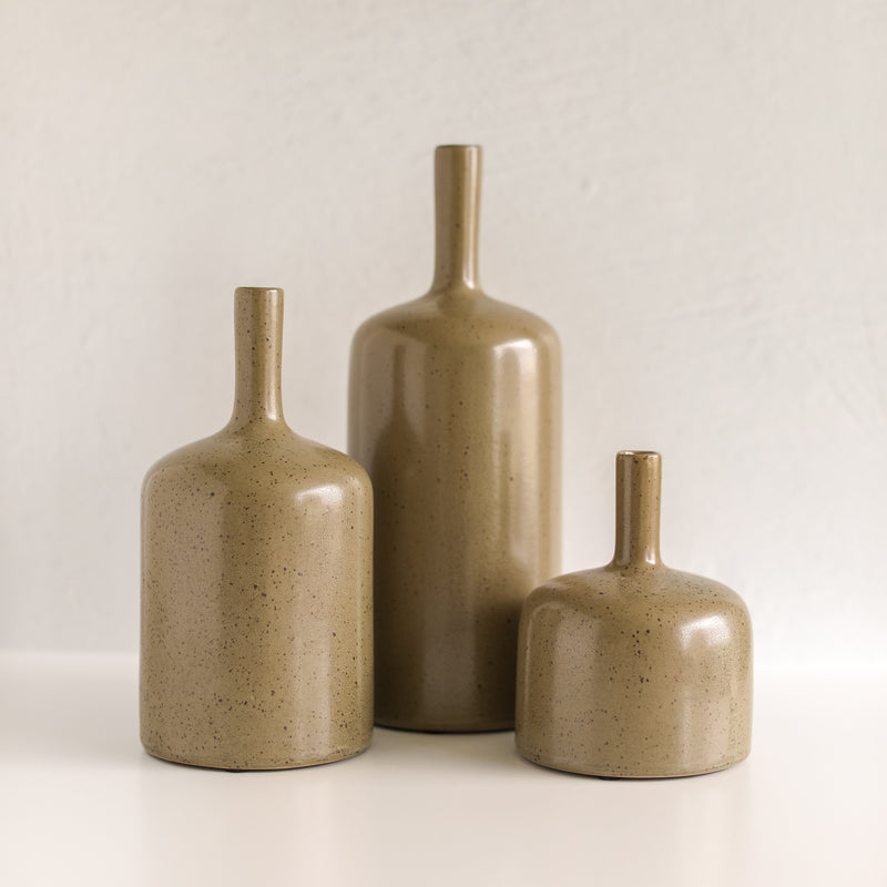 Olive Green Speckled Stoneware Vase