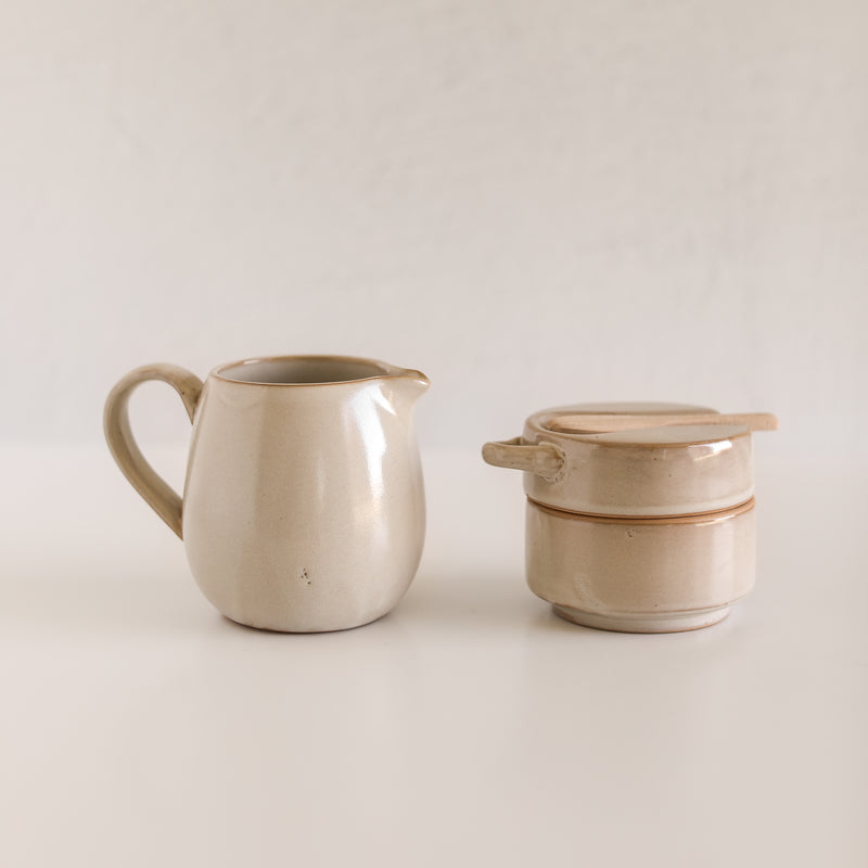 Stoneware Creamer and Sugar Jar with Spoon