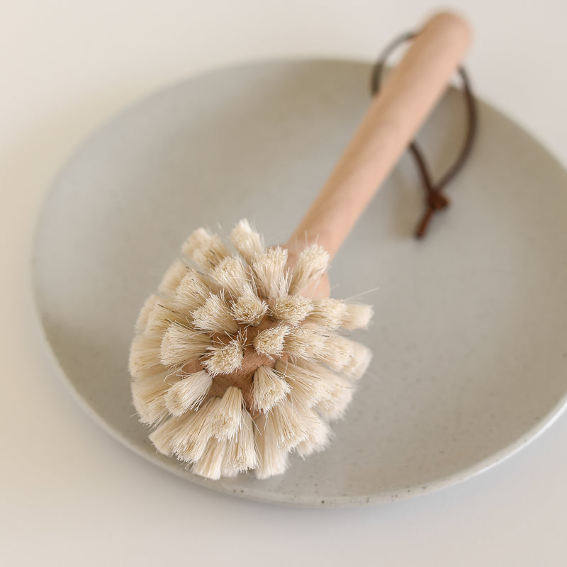 Beech Wood Dish Brush with Leather Strap