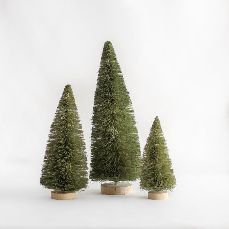 Sisal Bottle Brush Trees with Wood Base - Set of 3