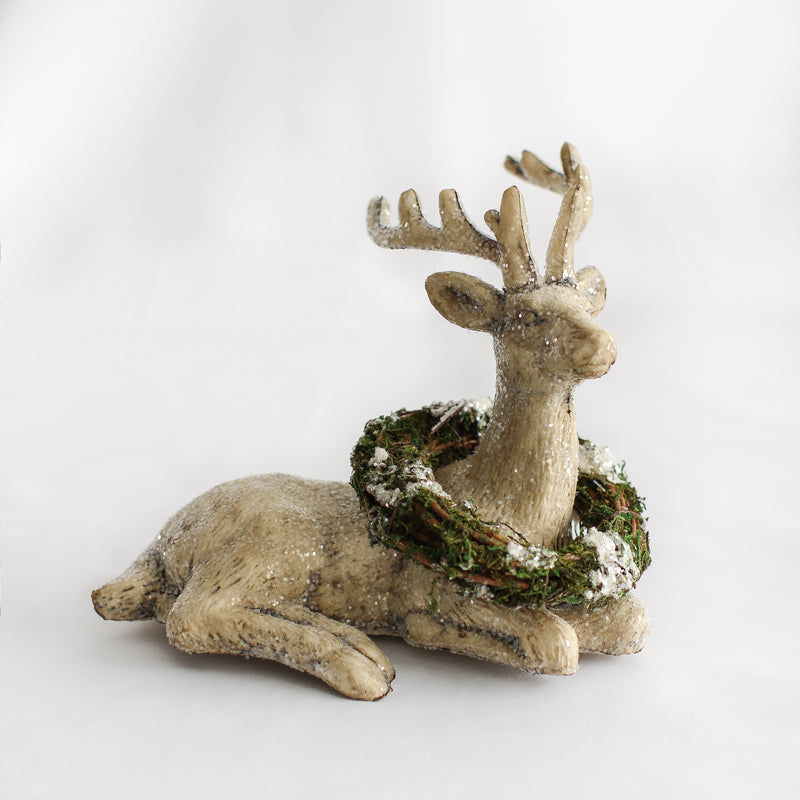 Resting Deer with Wreath