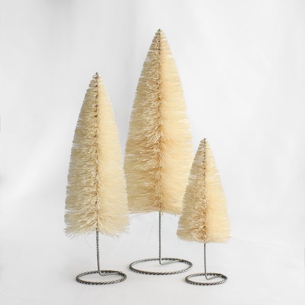 Set of 3 Cream Wire Base Bottle Brush Trees