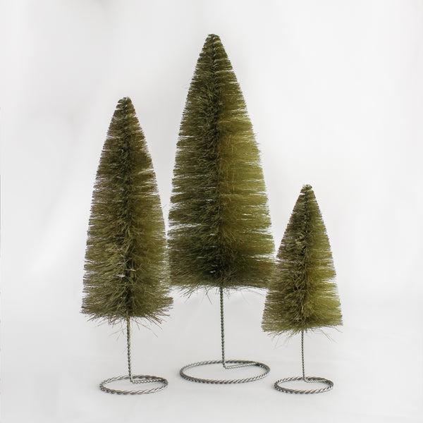 Set of 3 Green Wire Base Bottle Brush Trees