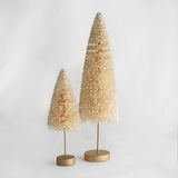 Ivory Long Stem Bottle Brush Trees with Gold Base - Set of 2