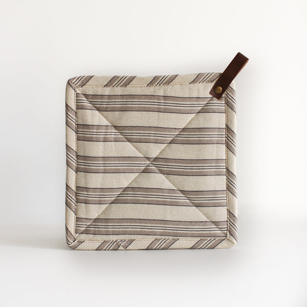 Woven Cotton Striped Pot Holder with Leather Loop
