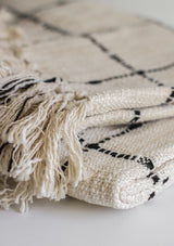 Woven Cotton Slub Grid Throw Blanket with Tassels