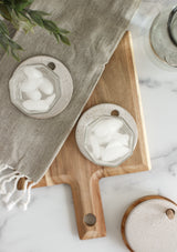 Set of 4 Stoneware Coasters with Wooden Holder