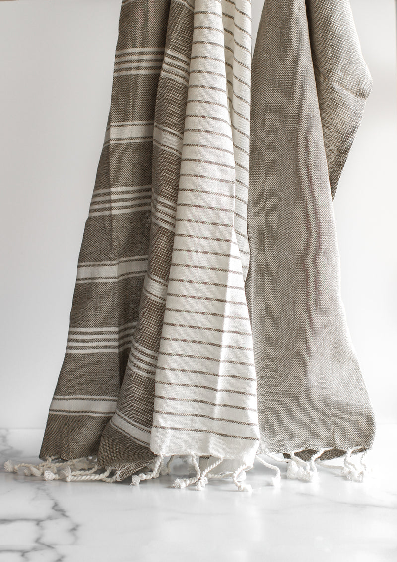 Set of 3 Woven Cotton Striped Tea Towels with Tassels