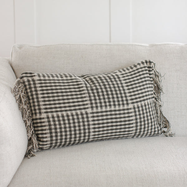 Flannel Cotton Lumbar Pillow with Fringe