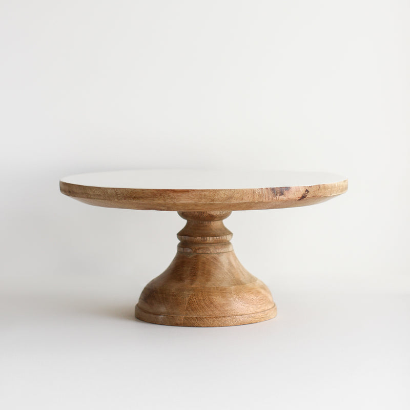 White Enameled Wood Pedestal Tray