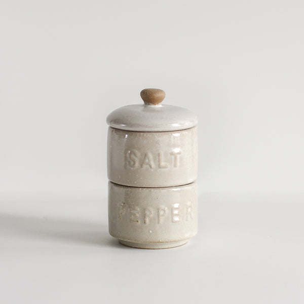 Stackable Stoneware Salt and Pepper Pots with Lid